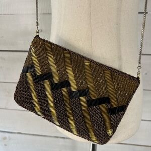Vintage Gold and Brown Beaded Clutch